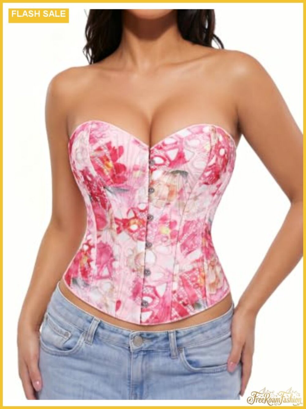 Women's Corset Top Sexy Boned Bustier Lace-Up Waist Cincher Overbust
